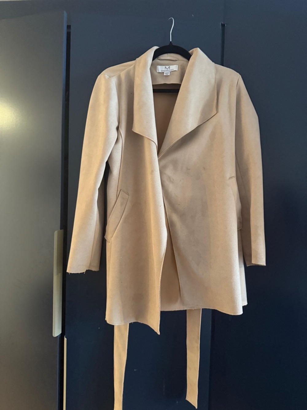 Suade beige/taupe wrap belted trench coat